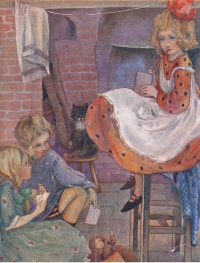 Ich weiß nicht, was ich schreiben soll, aus Das große Buch für Kinder (Herbert Strang), veröffentlicht von Humphrey Milford, Oxford University Press, ca. 1920 von Anne Anderson